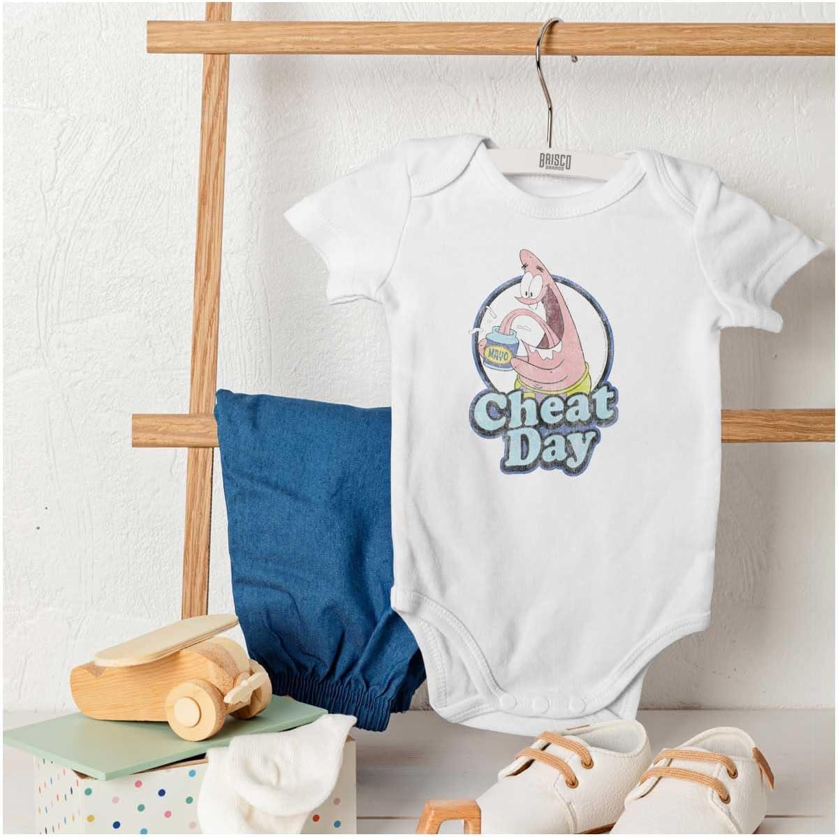 imageBrisco Brands Funny Patrick Star Cartoon Cheat Day Baby Romper Boys or GirlsWhite