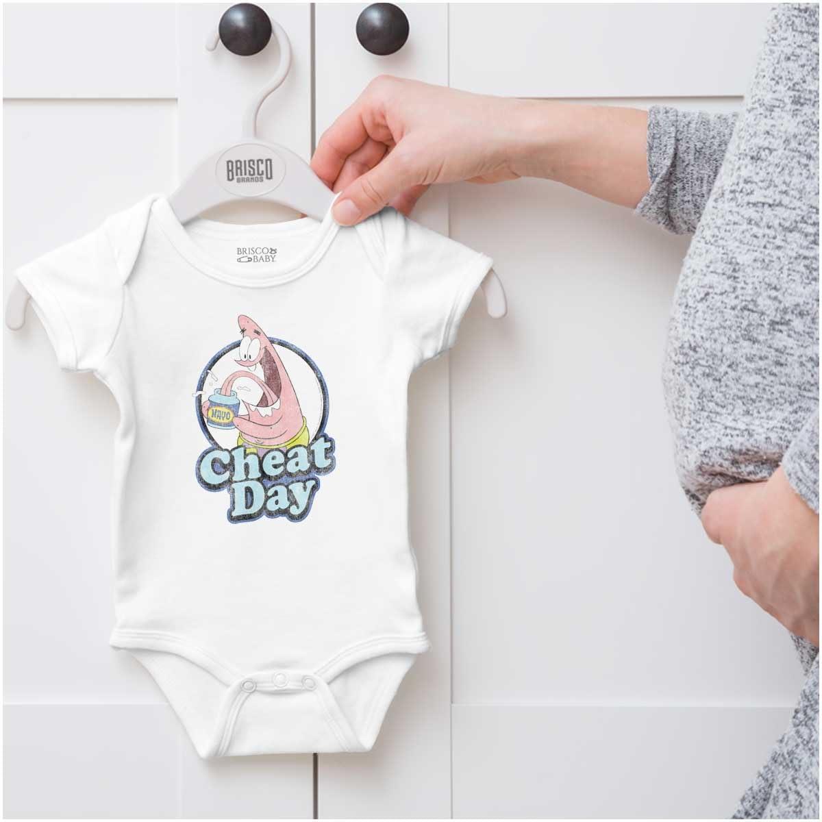 imageBrisco Brands Funny Patrick Star Cartoon Cheat Day Baby Romper Boys or GirlsWhite