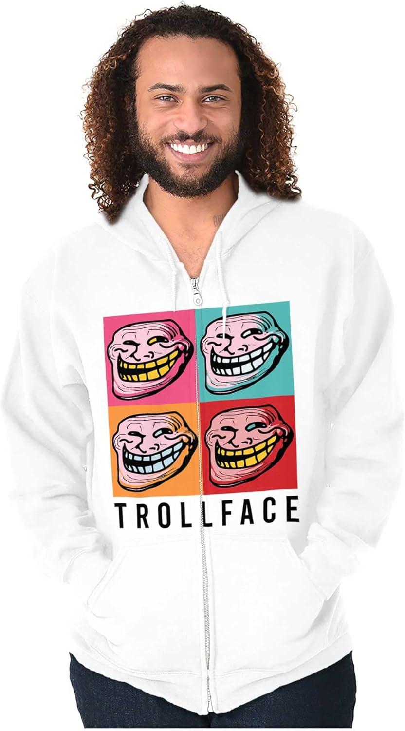 imageBrisco Brands Funny Pop Art Squares Troll Face Meme Zip Up Hoodie Mens WomensWhite