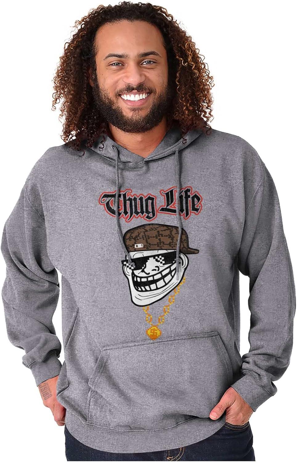 imageBrisco Brands Funny Thug Life Troll Face Meme Hoodie Sweatshirt Women MenSport Grey