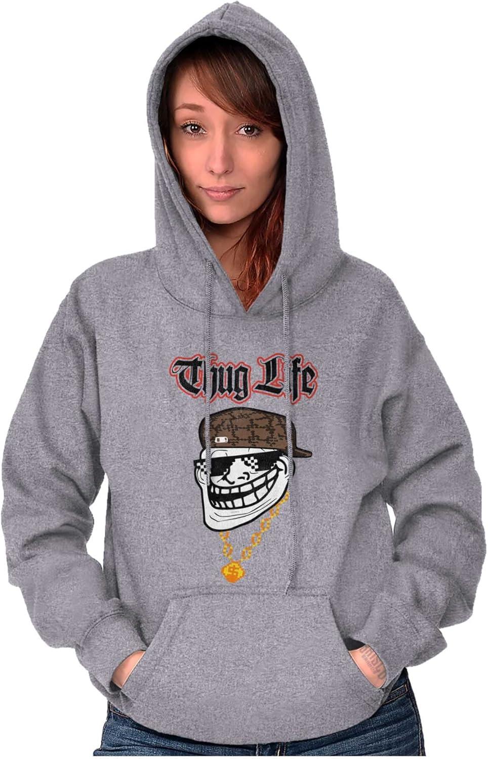 imageBrisco Brands Funny Thug Life Troll Face Meme Hoodie Sweatshirt Women MenSport Grey