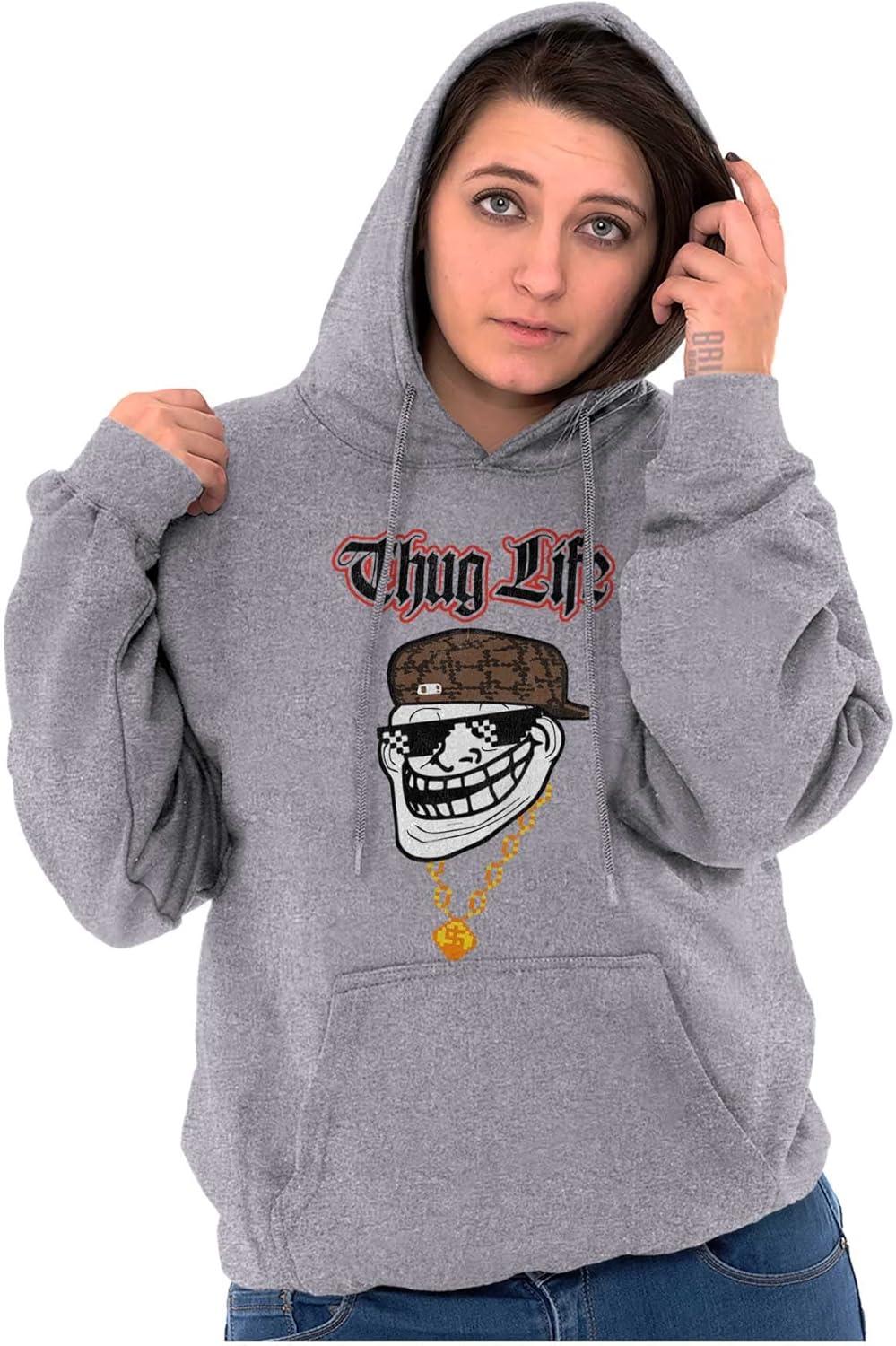 imageBrisco Brands Funny Thug Life Troll Face Meme Hoodie Sweatshirt Women MenSport Grey