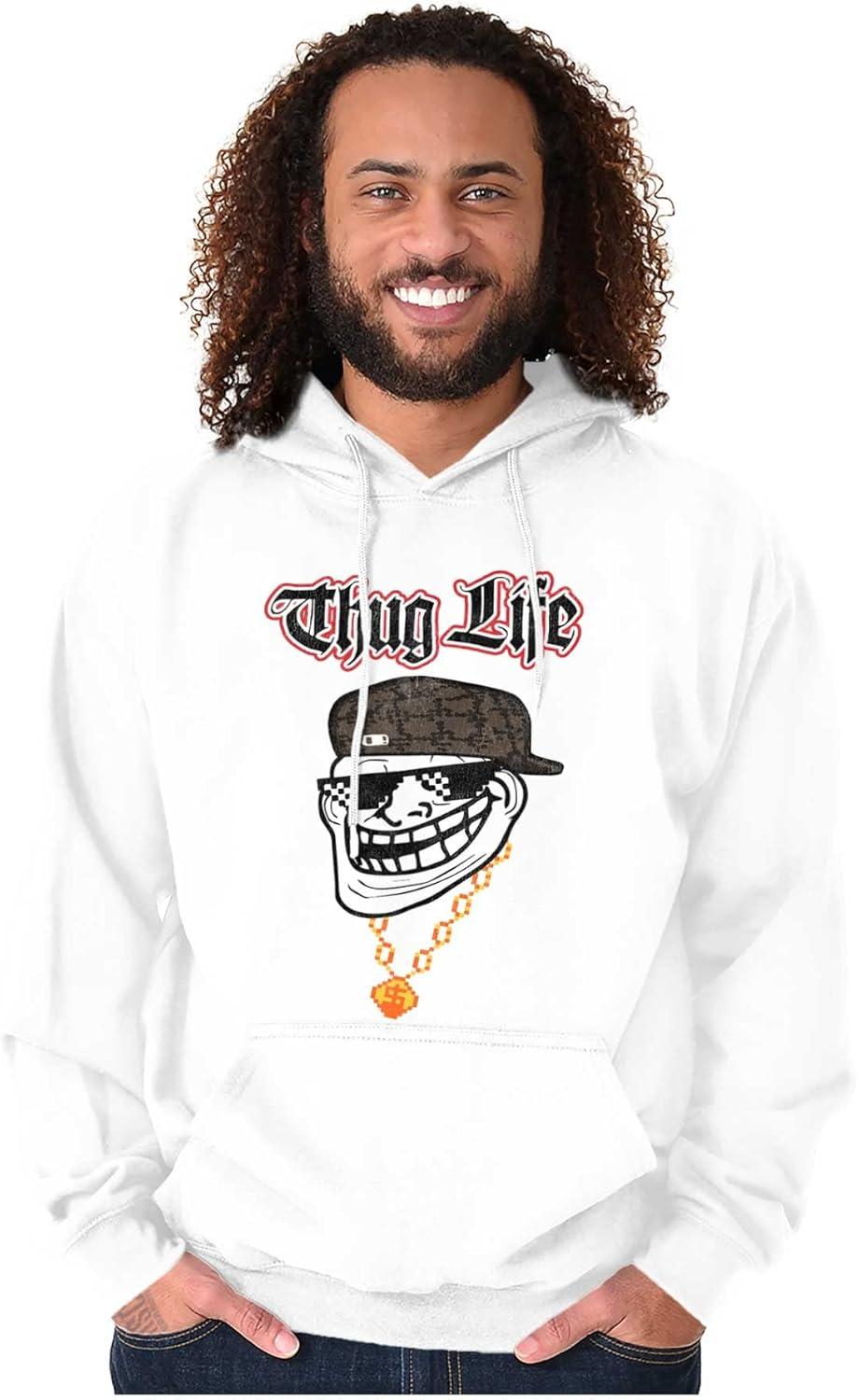 imageBrisco Brands Funny Thug Life Troll Face Meme Hoodie Sweatshirt Women MenWhite