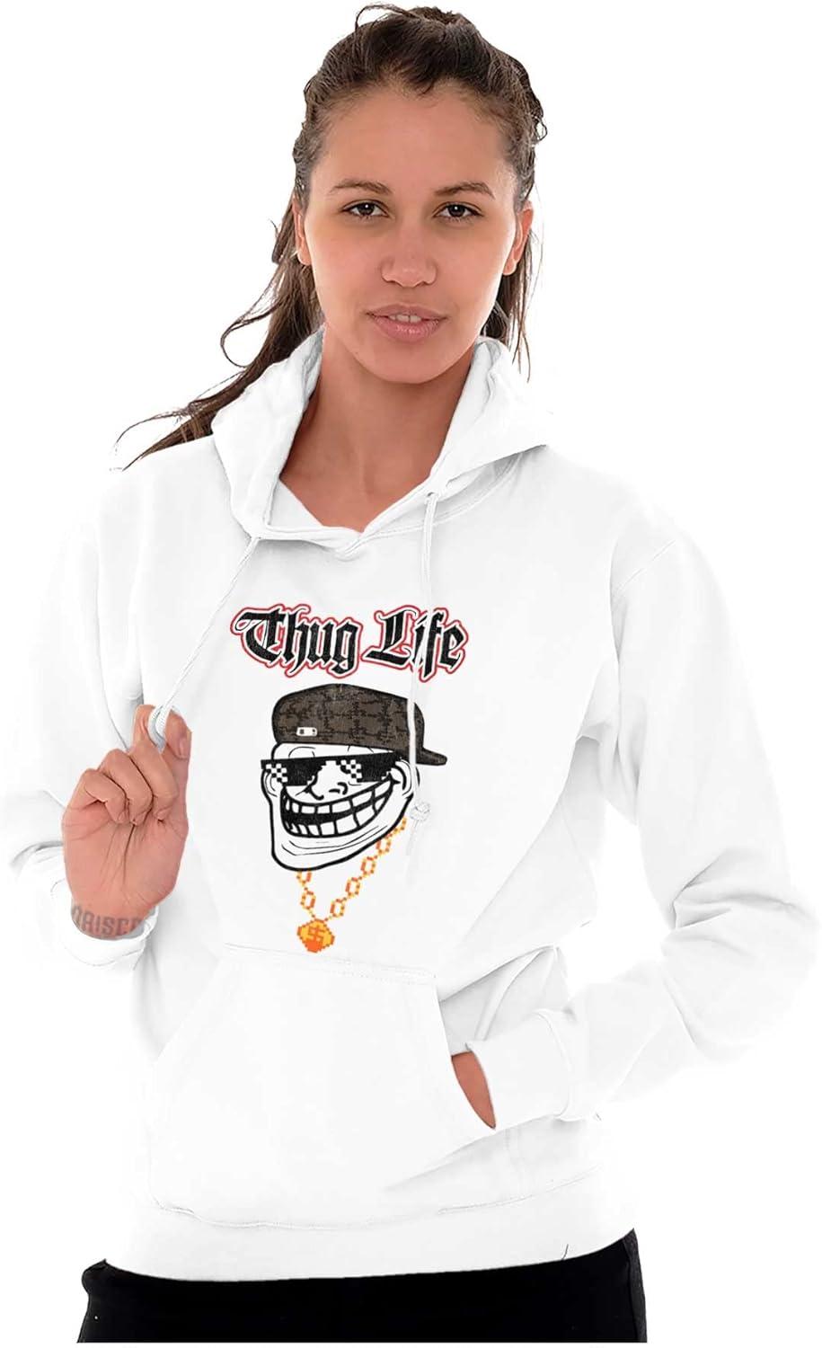 imageBrisco Brands Funny Thug Life Troll Face Meme Hoodie Sweatshirt Women MenWhite