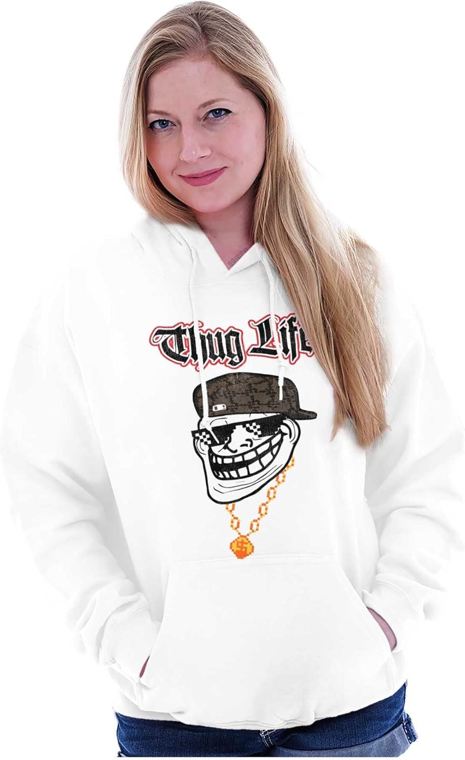 imageBrisco Brands Funny Thug Life Troll Face Meme Hoodie Sweatshirt Women MenWhite