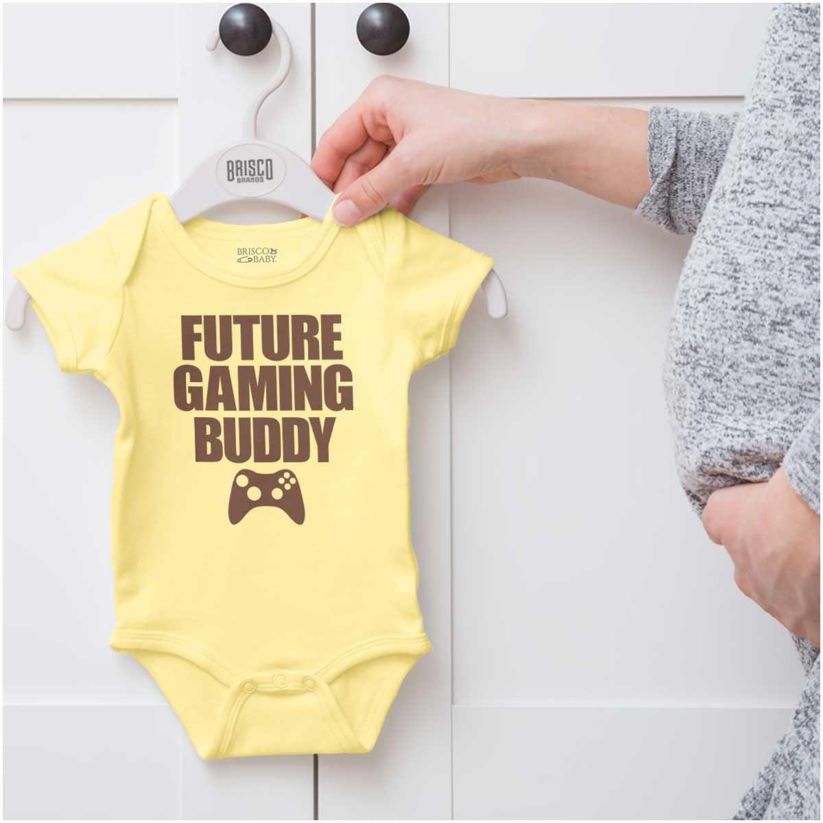 imageBrisco Brands Future Gaming Buddy Gamer Dad Joke Baby Romper Boys or GirlsBanana