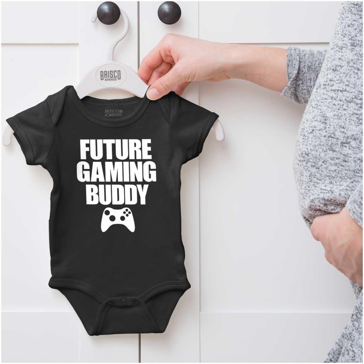 imageBrisco Brands Future Gaming Buddy Gamer Dad Joke Baby Romper Boys or GirlsBlack