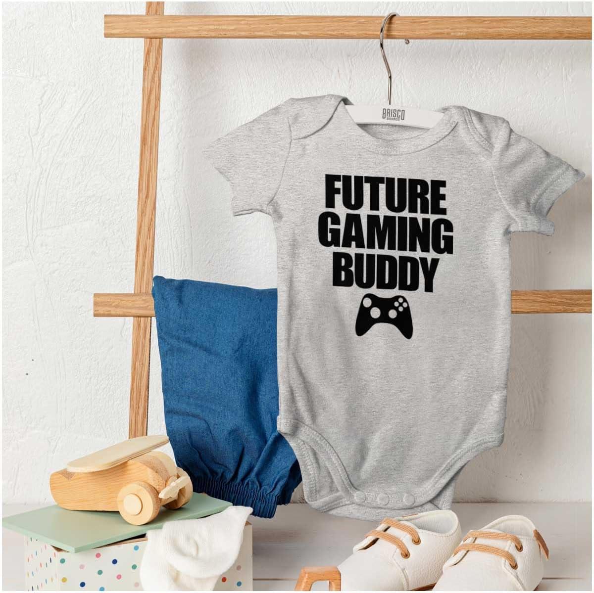imageBrisco Brands Future Gaming Buddy Gamer Dad Joke Baby Romper Boys or GirlsHeather