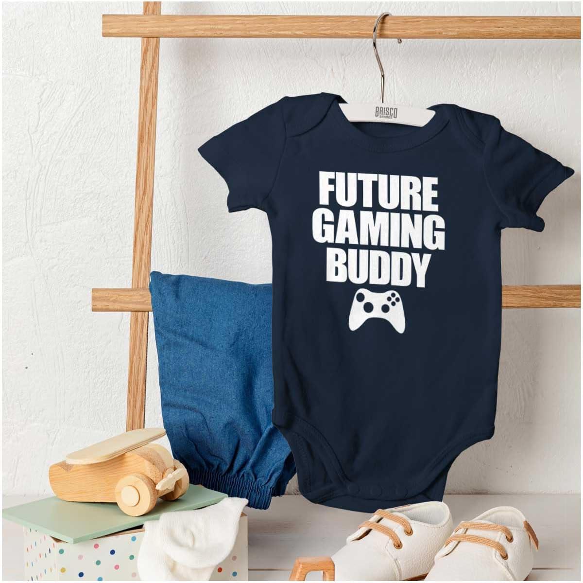 imageBrisco Brands Future Gaming Buddy Gamer Dad Joke Baby Romper Boys or GirlsNavy