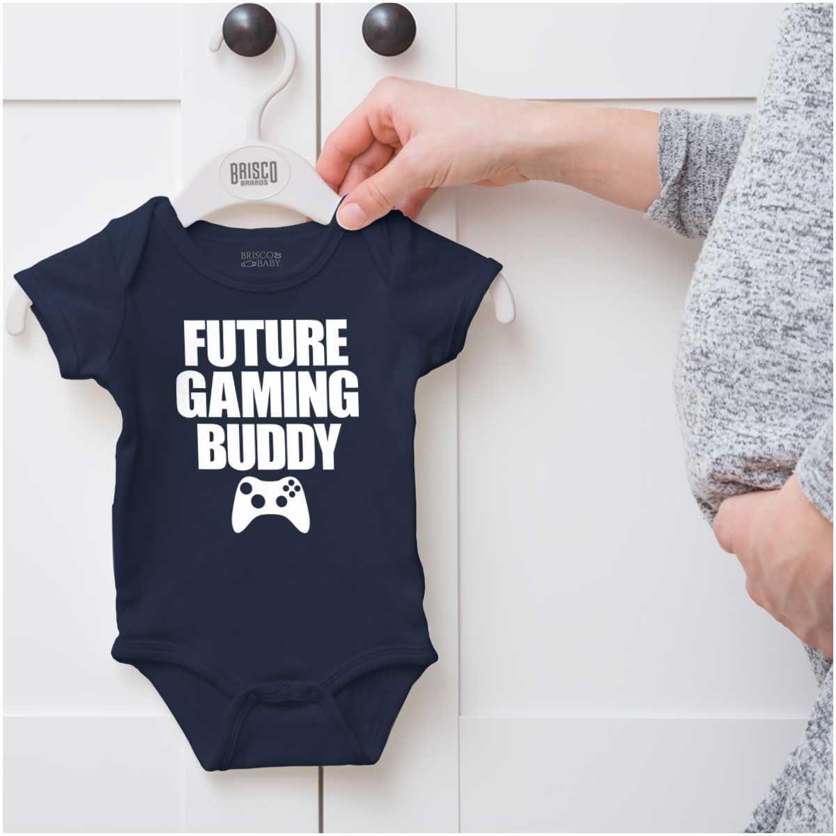 imageBrisco Brands Future Gaming Buddy Gamer Dad Joke Baby Romper Boys or GirlsNavy