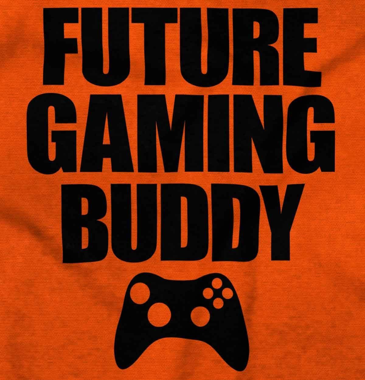 imageBrisco Brands Future Gaming Buddy Gamer Dad Joke Baby Romper Boys or GirlsOrange