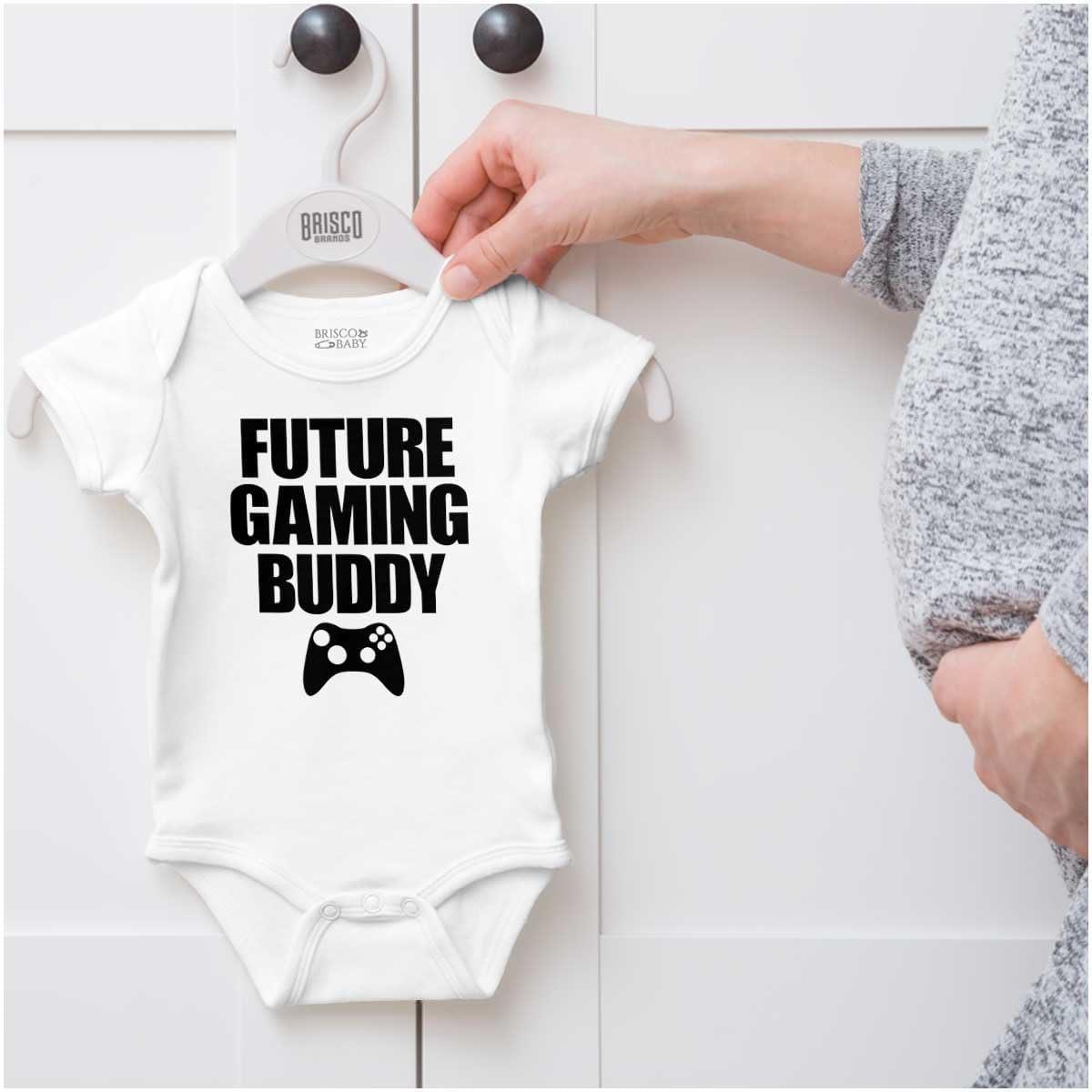 imageBrisco Brands Future Gaming Buddy Gamer Dad Joke Baby Romper Boys or GirlsWhite