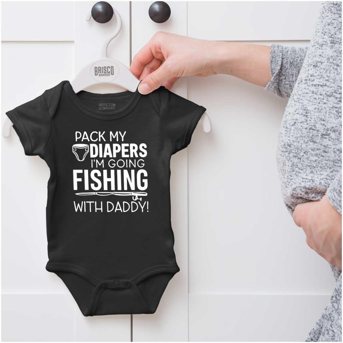 imageBrisco Brands Future Outdoor Buddy Fishing Hunting Baby Romper Boys or GirlsFishing With Daddy Black