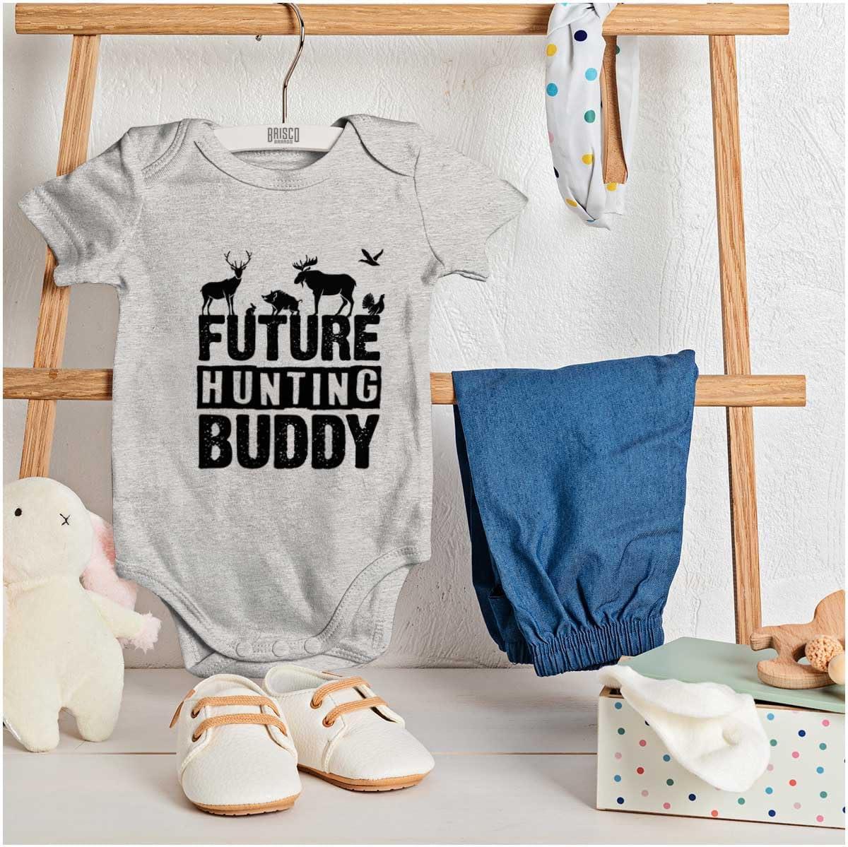 imageBrisco Brands Future Outdoor Buddy Fishing Hunting Baby Romper Boys or GirlsHunting Buddy Heather