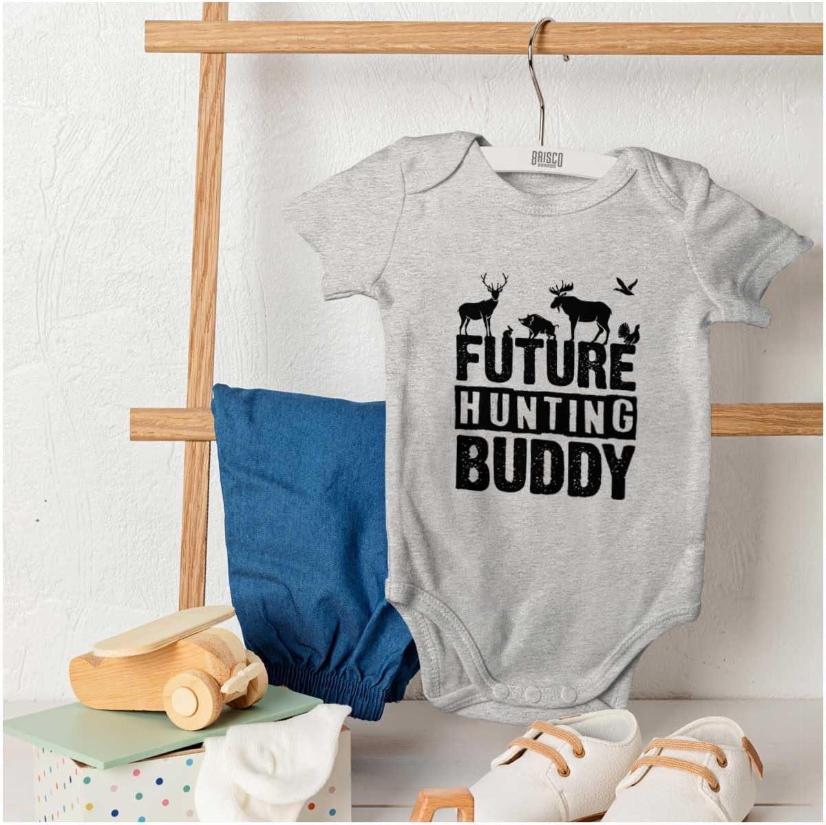 imageBrisco Brands Future Outdoor Buddy Fishing Hunting Baby Romper Boys or GirlsHunting Buddy Heather
