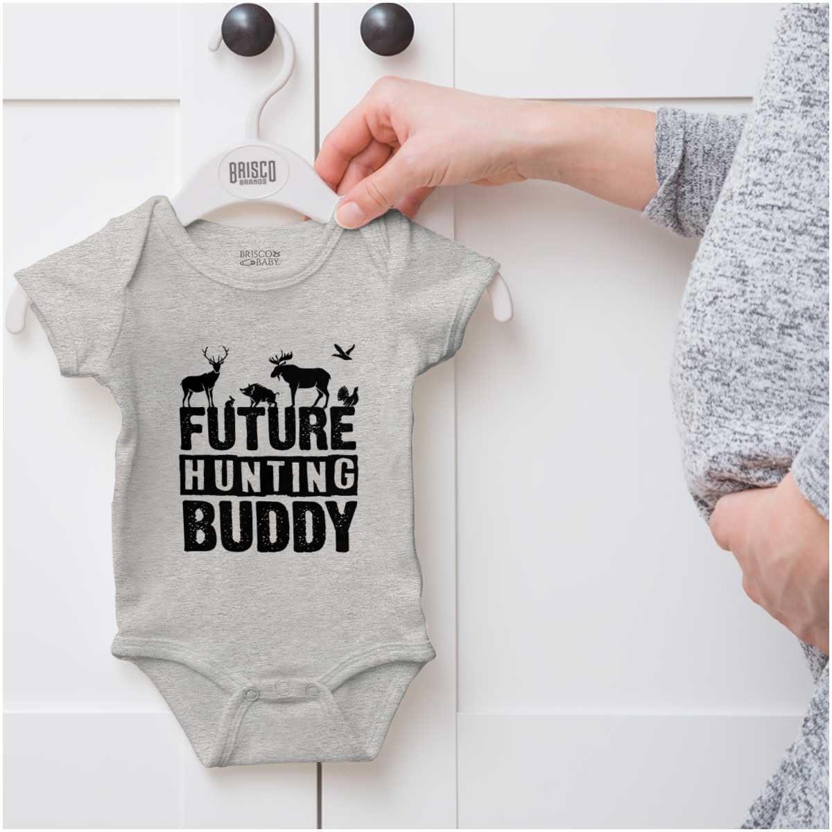 imageBrisco Brands Future Outdoor Buddy Fishing Hunting Baby Romper Boys or GirlsHunting Buddy Heather