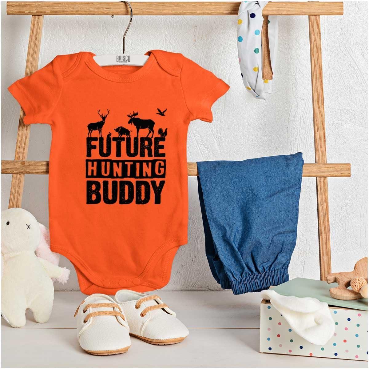imageBrisco Brands Future Outdoor Buddy Fishing Hunting Baby Romper Boys or GirlsHunting Buddy Orange
