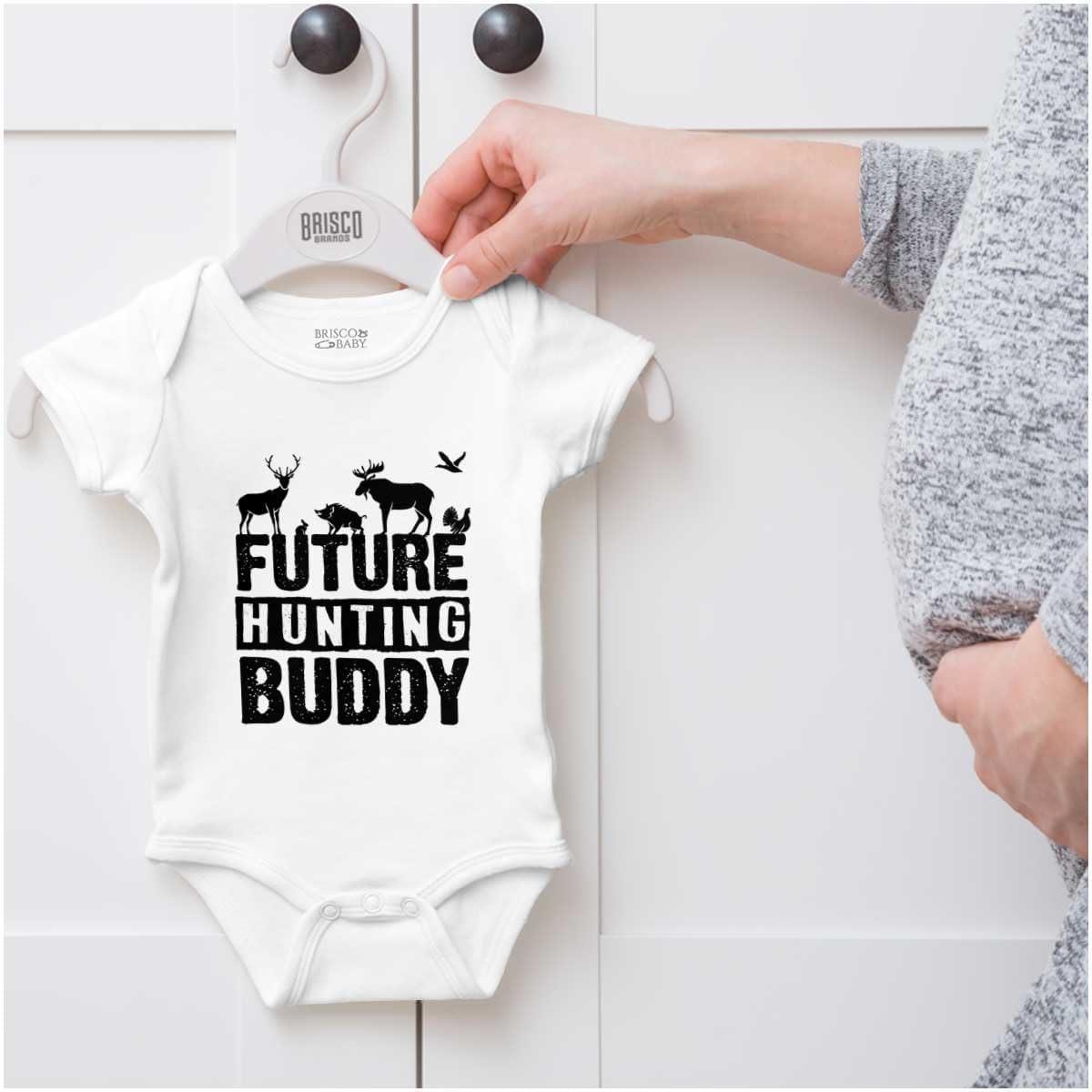 imageBrisco Brands Future Outdoor Buddy Fishing Hunting Baby Romper Boys or GirlsHunting Buddy White