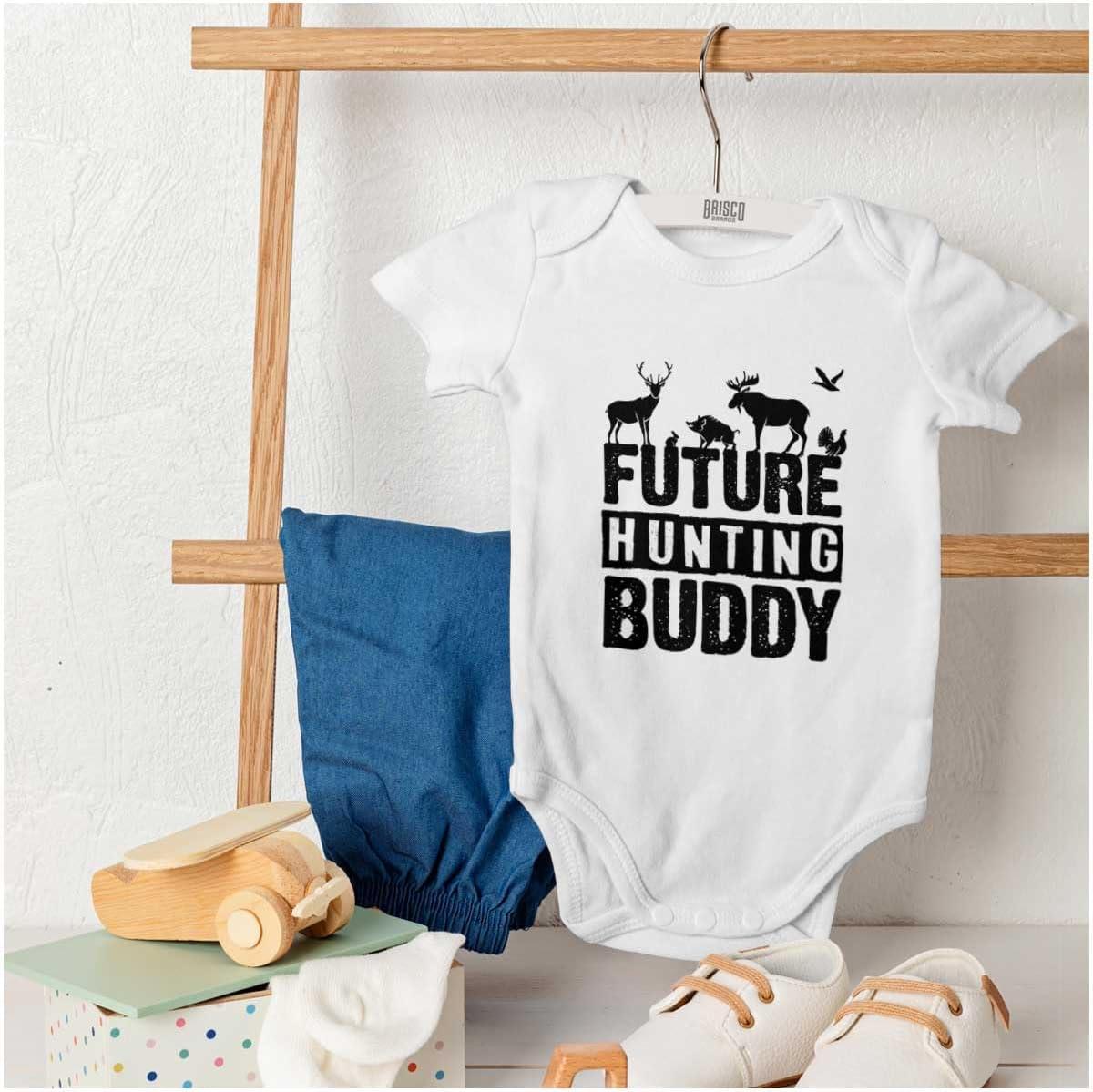 imageBrisco Brands Future Outdoor Buddy Fishing Hunting Baby Romper Boys or GirlsHunting Buddy White