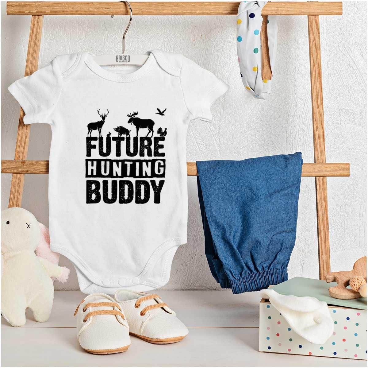 imageBrisco Brands Future Outdoor Buddy Fishing Hunting Baby Romper Boys or GirlsHunting Buddy White