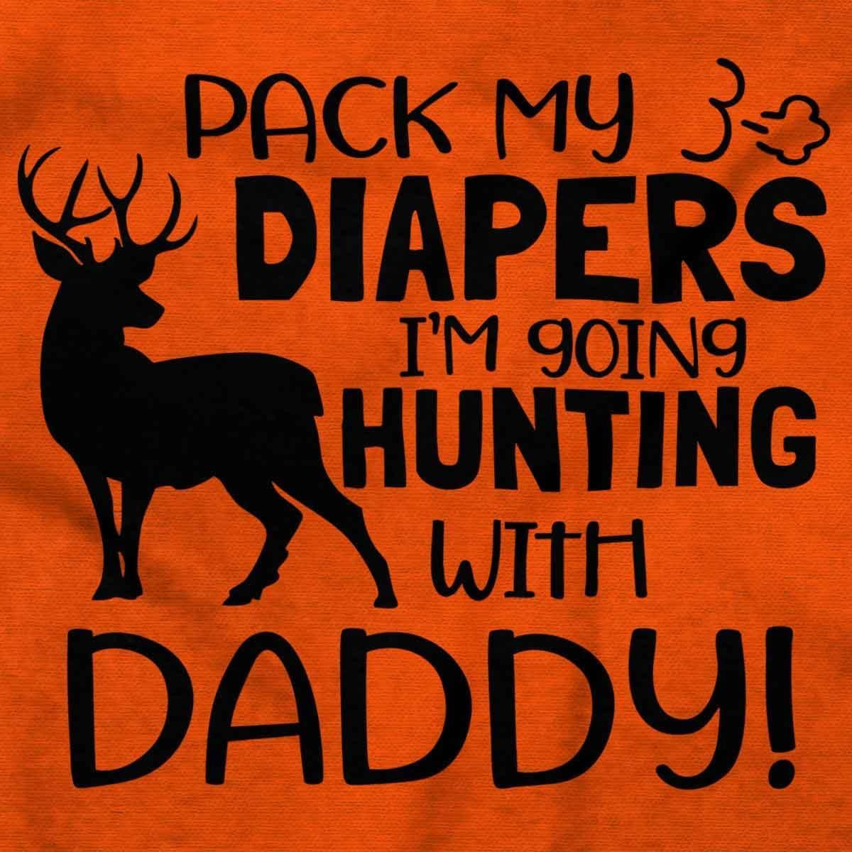 imageBrisco Brands Future Outdoor Buddy Fishing Hunting Baby Romper Boys or GirlsHunting With Daddy Orange