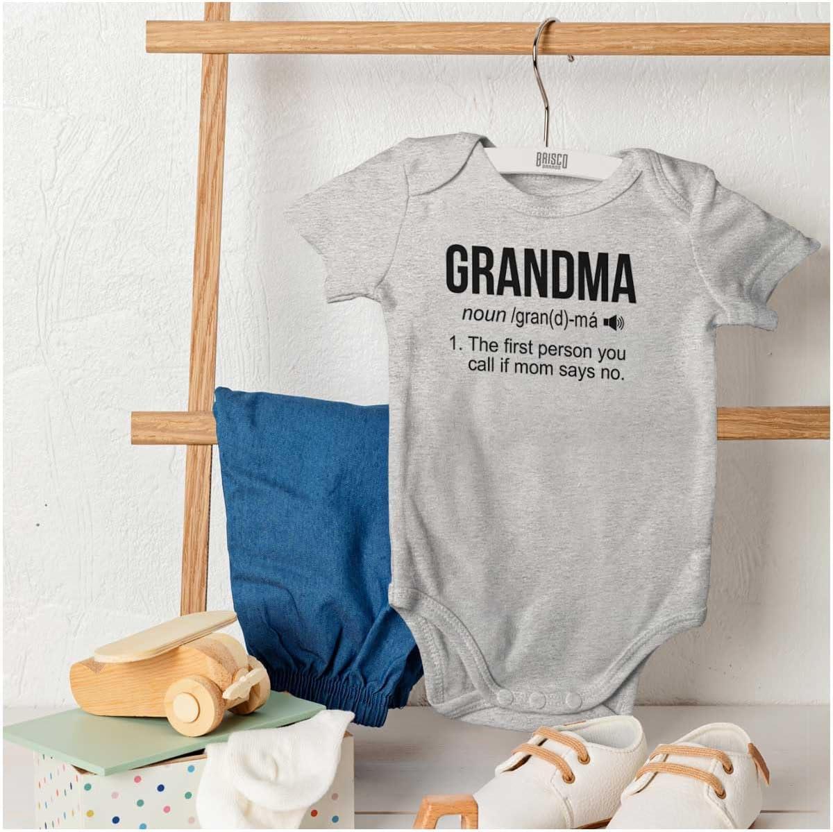 imageBrisco Brands Grandma First Person When Mom Says No Baby Romper Boys or GirlsHeather