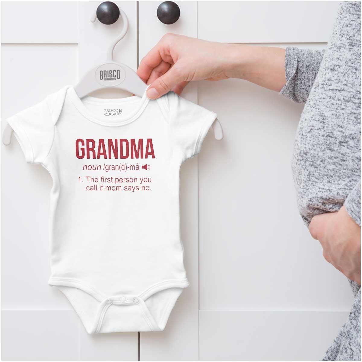 imageBrisco Brands Grandma First Person When Mom Says No Baby Romper Boys or GirlsWhite