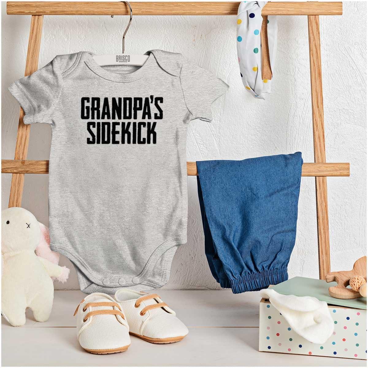 imageBrisco Brands Grandpa Sidekick Cute Funny Grandkids Baby Romper Boys or GirlsHeather