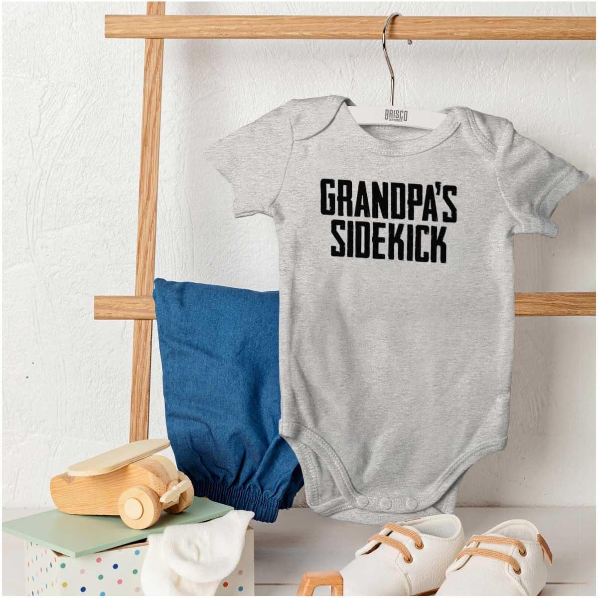 imageBrisco Brands Grandpa Sidekick Cute Funny Grandkids Baby Romper Boys or GirlsHeather