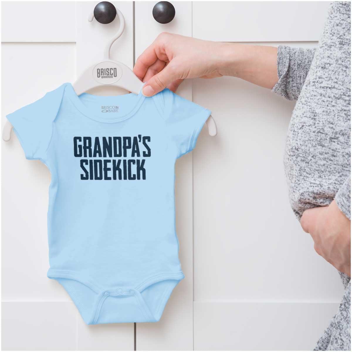imageBrisco Brands Grandpa Sidekick Cute Funny Grandkids Baby Romper Boys or GirlsLight Blue