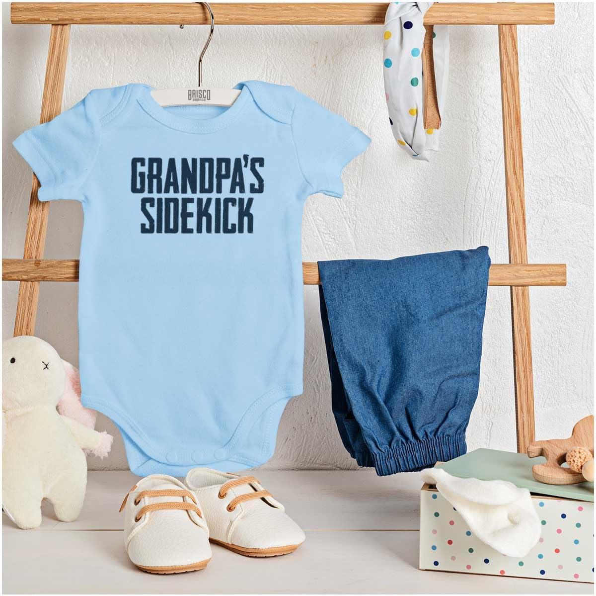 imageBrisco Brands Grandpa Sidekick Cute Funny Grandkids Baby Romper Boys or GirlsLight Blue