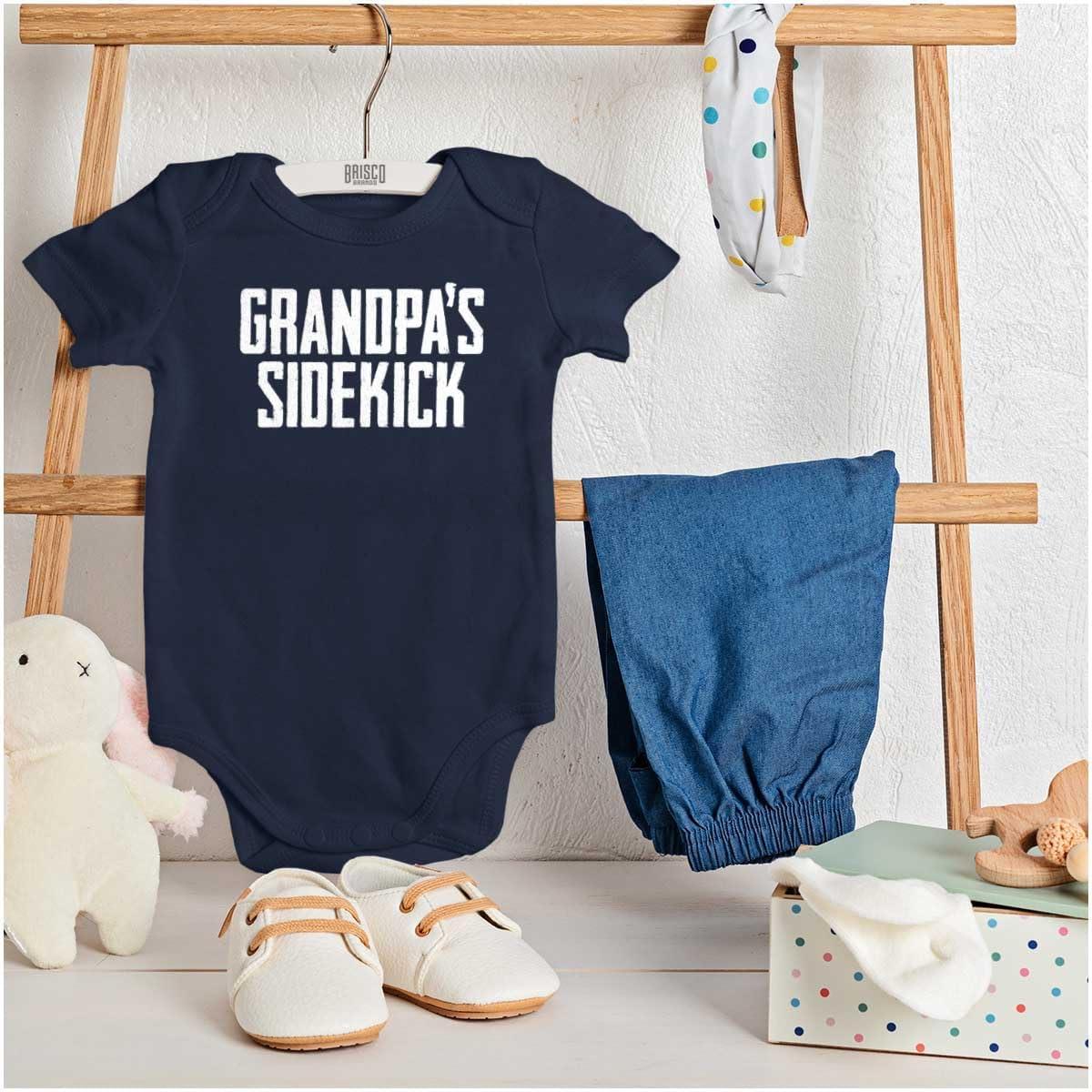 imageBrisco Brands Grandpa Sidekick Cute Funny Grandkids Baby Romper Boys or GirlsNavy