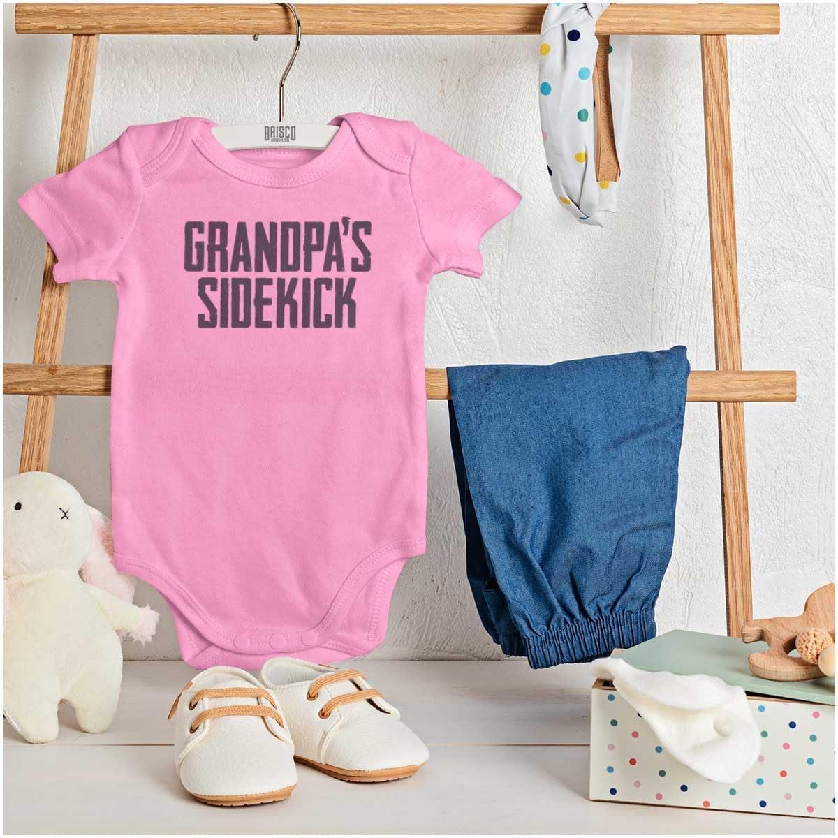 imageBrisco Brands Grandpa Sidekick Cute Funny Grandkids Baby Romper Boys or GirlsPink