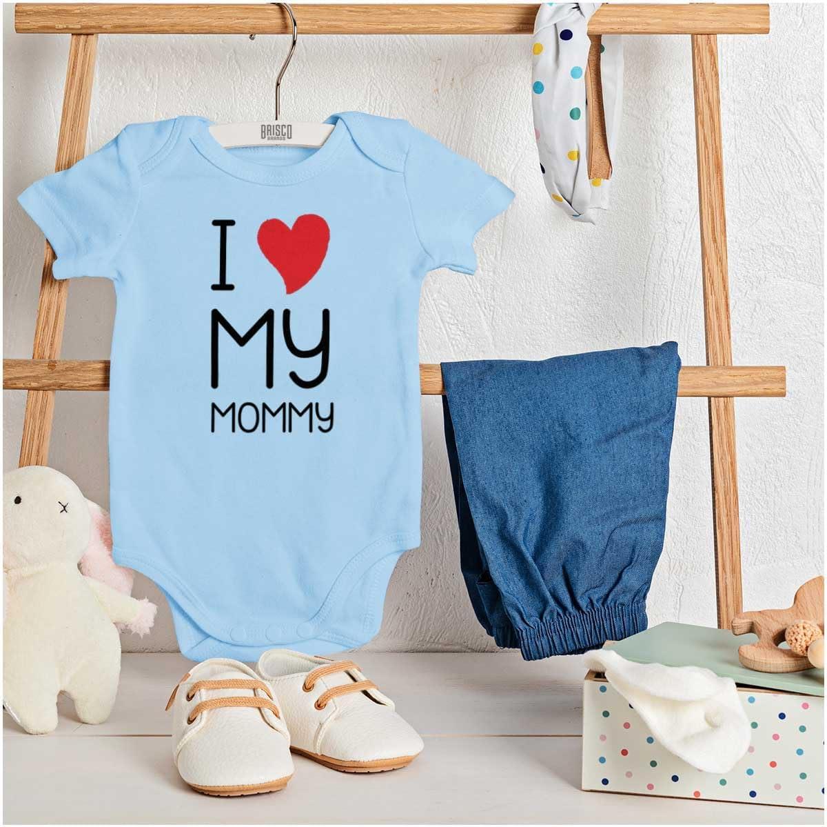 imageBrisco Brands I Heart My Mommy Love Baby Romper Boys or GirlsLight Blue