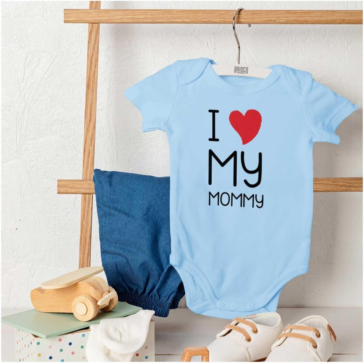 imageBrisco Brands I Heart My Mommy Love Baby Romper Boys or GirlsLight Blue