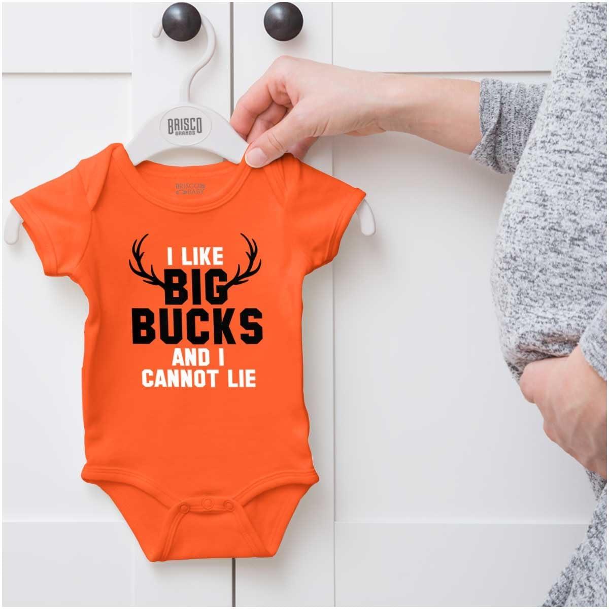 imageBrisco Brands I Like Big Bucks Funny Hunting Baby Bodysuit Jumper BoysOrange