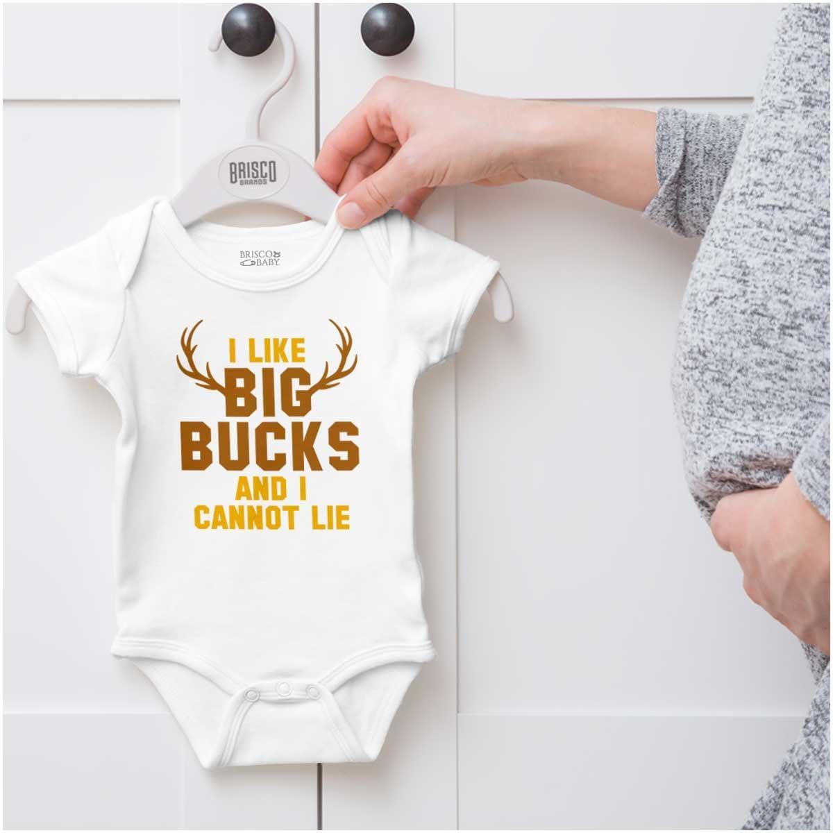 imageBrisco Brands I Like Big Bucks Funny Hunting Baby Bodysuit Jumper BoysWhite