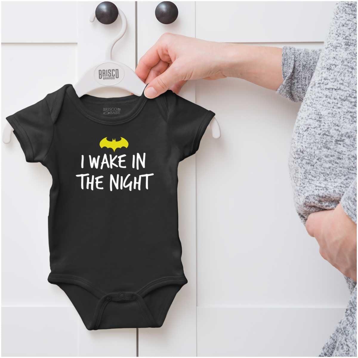imageBrisco Brands I Wake in the Night Superhero Bat Baby Romper Boys or GirlsBlack