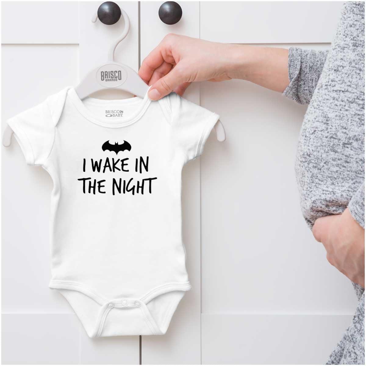 imageBrisco Brands I Wake in the Night Superhero Bat Baby Romper Boys or GirlsWhite