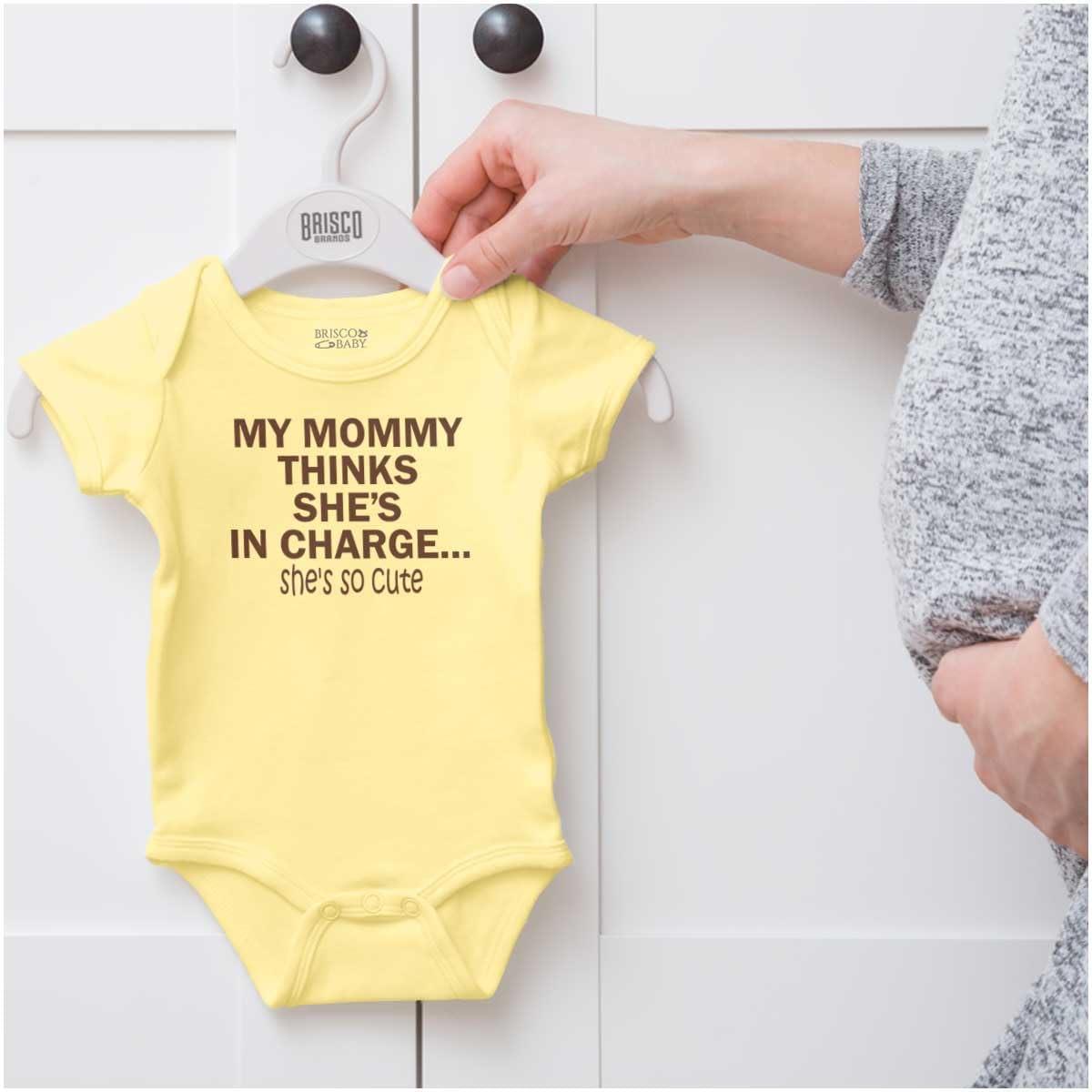 imageBrisco Brands Mommy Thinks Shes in Charge Funny Baby Romper Boys or GirlsBanana