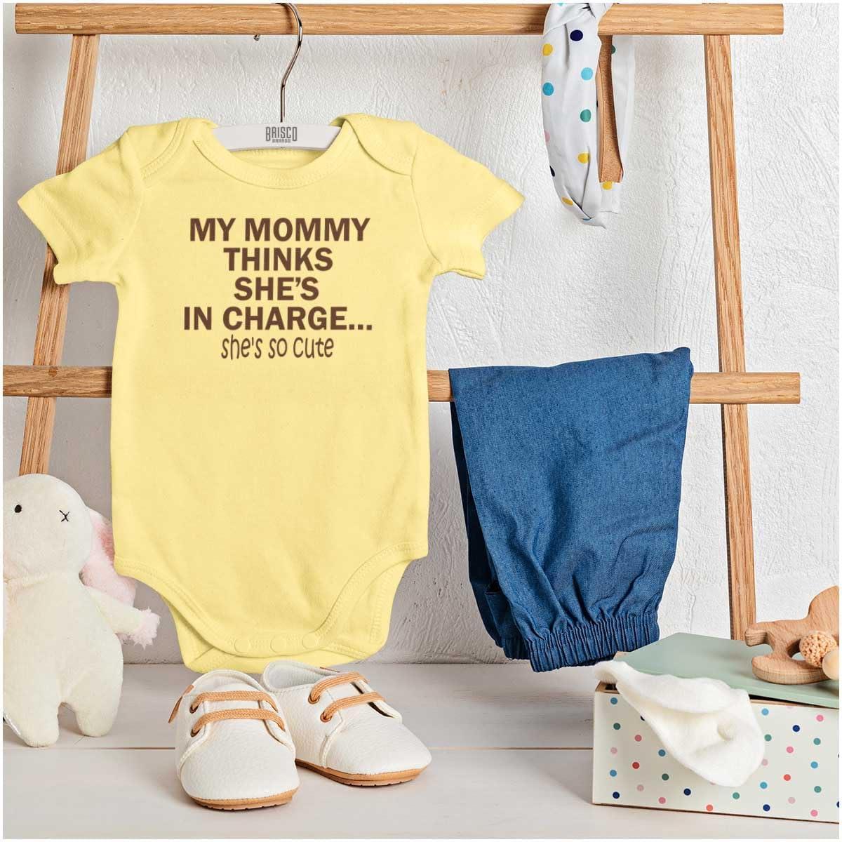 imageBrisco Brands Mommy Thinks Shes in Charge Funny Baby Romper Boys or GirlsBanana