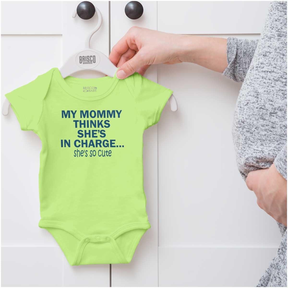 imageBrisco Brands Mommy Thinks Shes in Charge Funny Baby Romper Boys or GirlsKey Lime