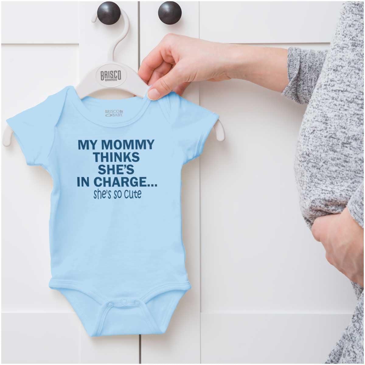 imageBrisco Brands Mommy Thinks Shes in Charge Funny Baby Romper Boys or GirlsLight Blue