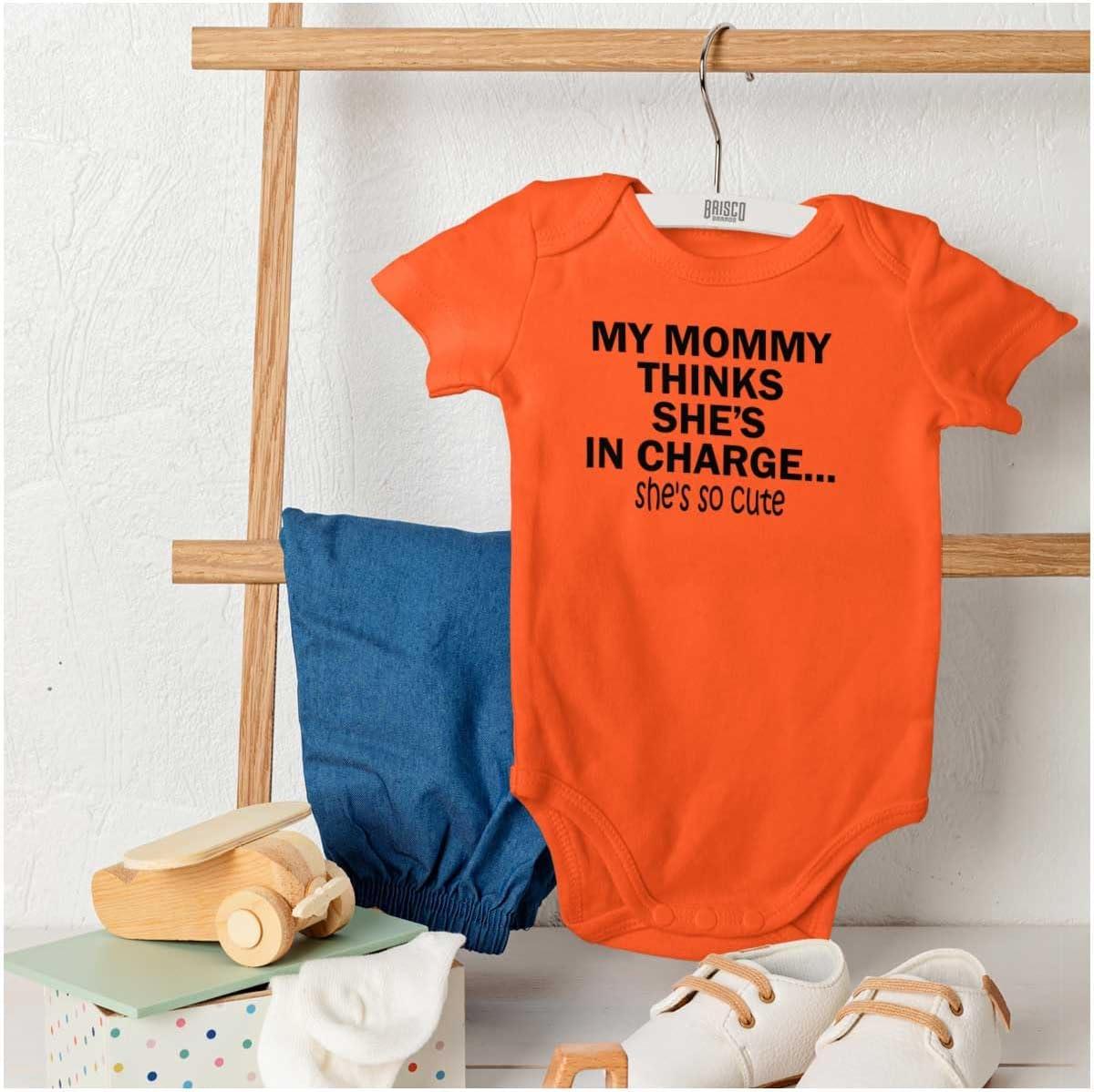 imageBrisco Brands Mommy Thinks Shes in Charge Funny Baby Romper Boys or GirlsOrange