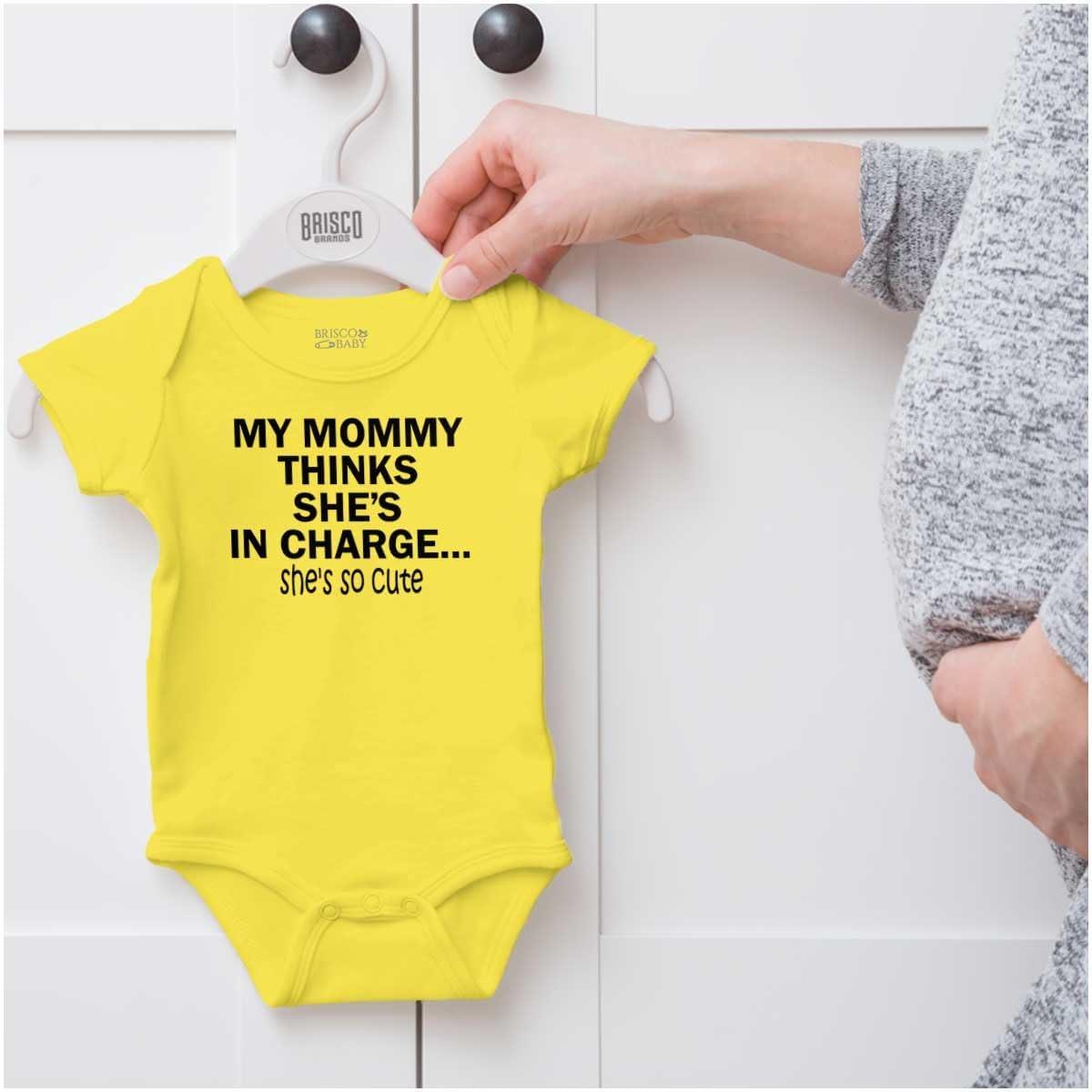 imageBrisco Brands Mommy Thinks Shes in Charge Funny Baby Romper Boys or GirlsZest