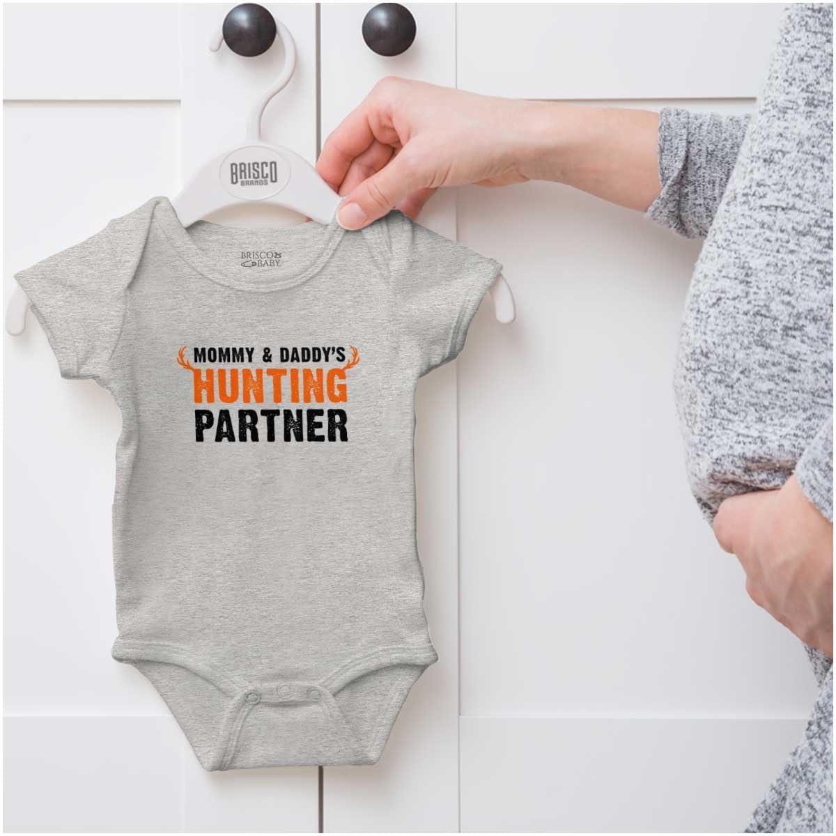 imageBrisco Brands Mommy and Daddys Hunting Partner Baby Romper Boys or GirlsHeather
