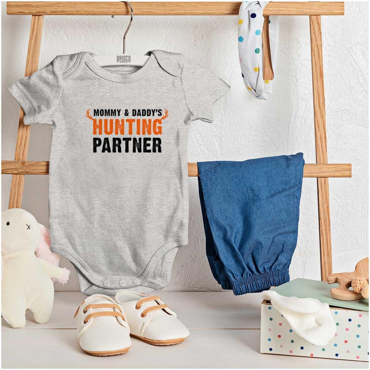 imageBrisco Brands Mommy and Daddys Hunting Partner Baby Romper Boys or GirlsHeather