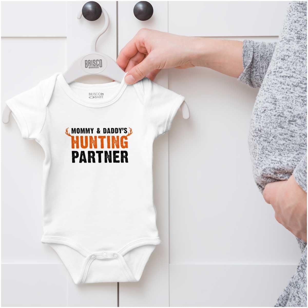 imageBrisco Brands Mommy and Daddys Hunting Partner Baby Romper Boys or GirlsWhite