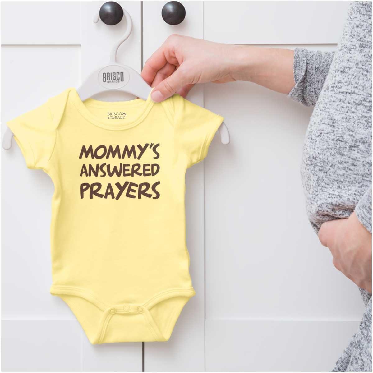 imageBrisco Brands Mommys Answered Prayer Religious Baby Romper Boys or GirlsBanana