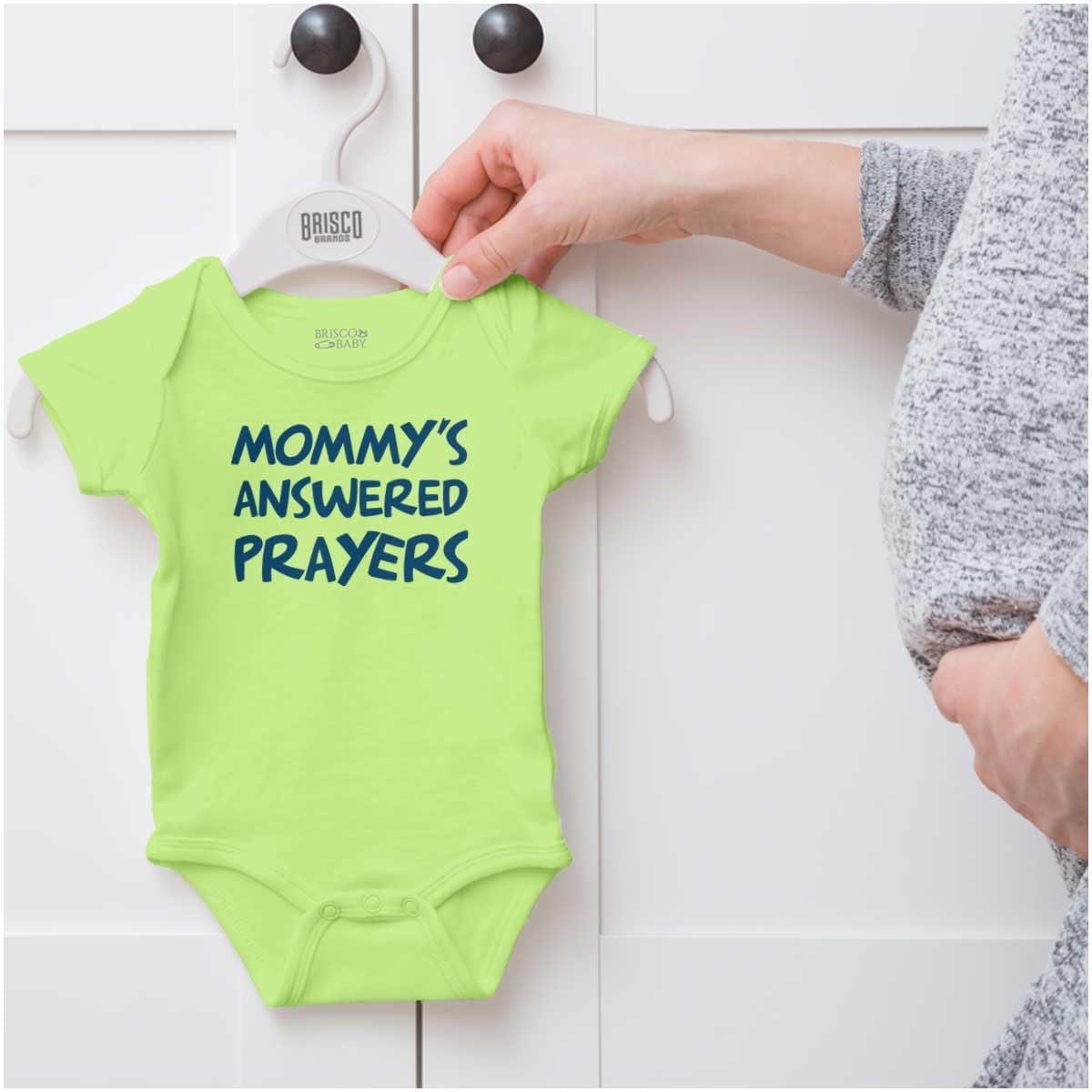 imageBrisco Brands Mommys Answered Prayer Religious Baby Romper Boys or GirlsKey Lime